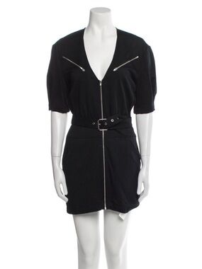 Reformation Black V-Neck Zip Front Mini Dress with Belt